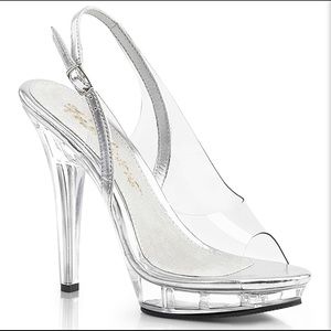 Pleaser Fabulicious LIP 150 Clear & Silver Slingback Heels